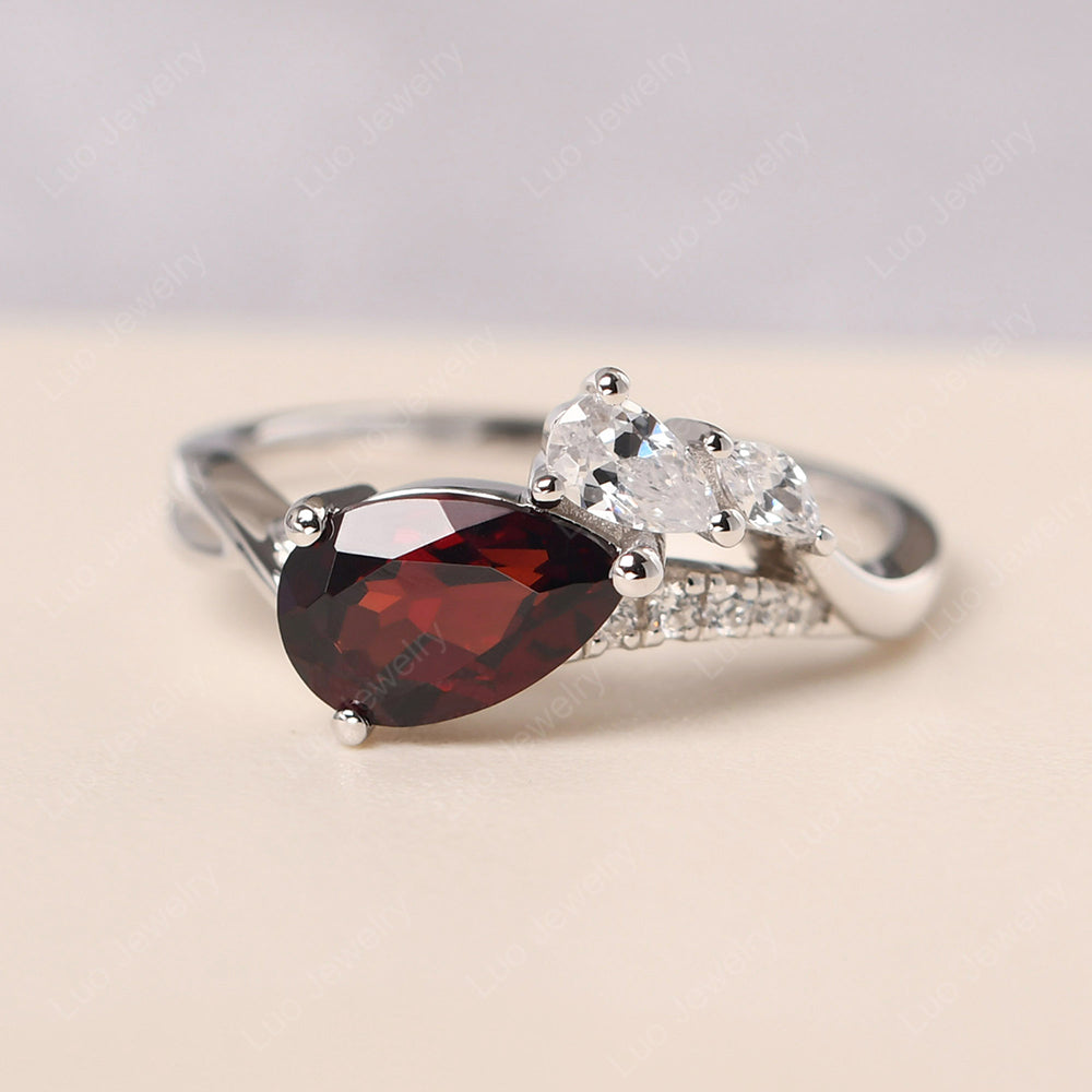 Pear Shaped Horizontal Garnet Ring - LUO Jewelry