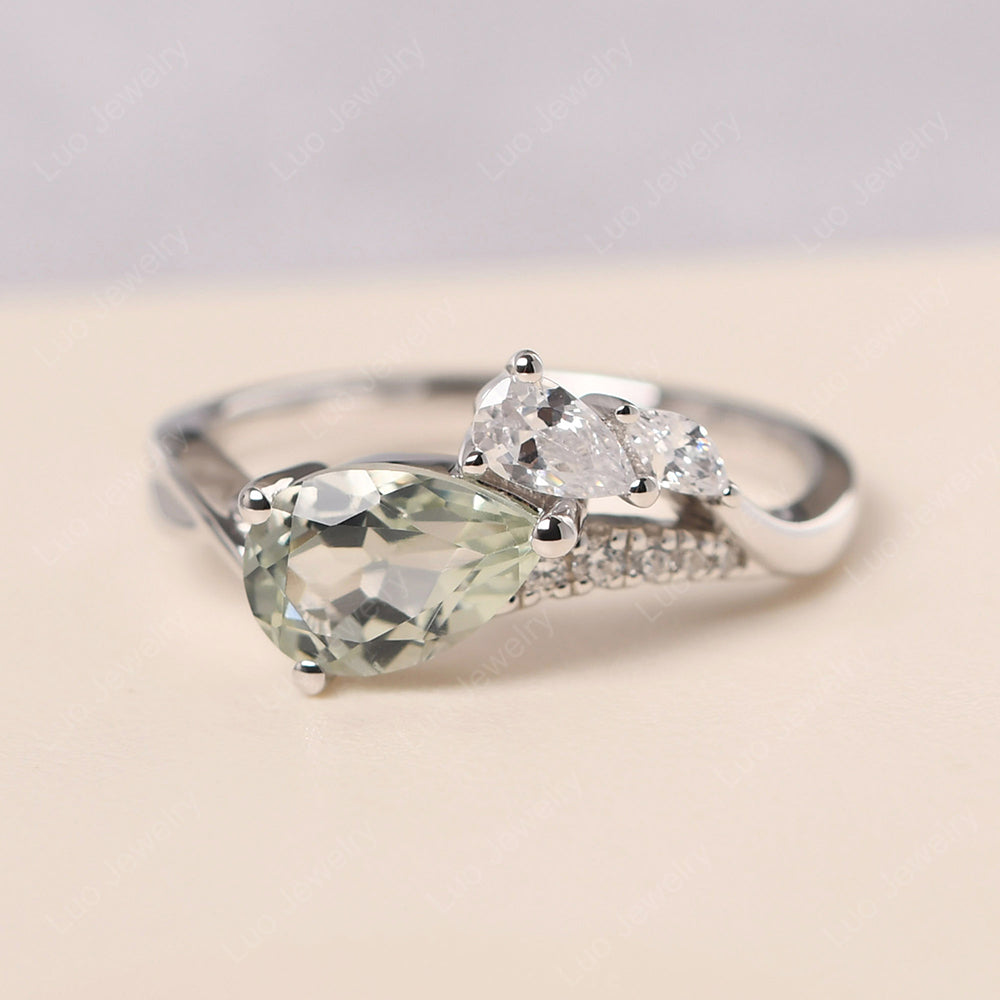 Pear Shaped Horizontal Green Amethyst Ring - LUO Jewelry