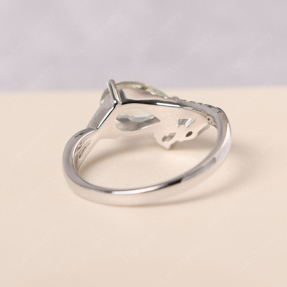 Pear Shaped Horizontal Green Amethyst Ring - LUO Jewelry