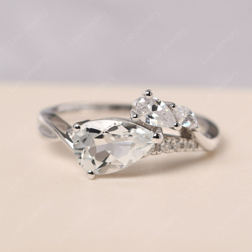 Pear Shaped Horizontal White Topaz Ring - LUO Jewelry