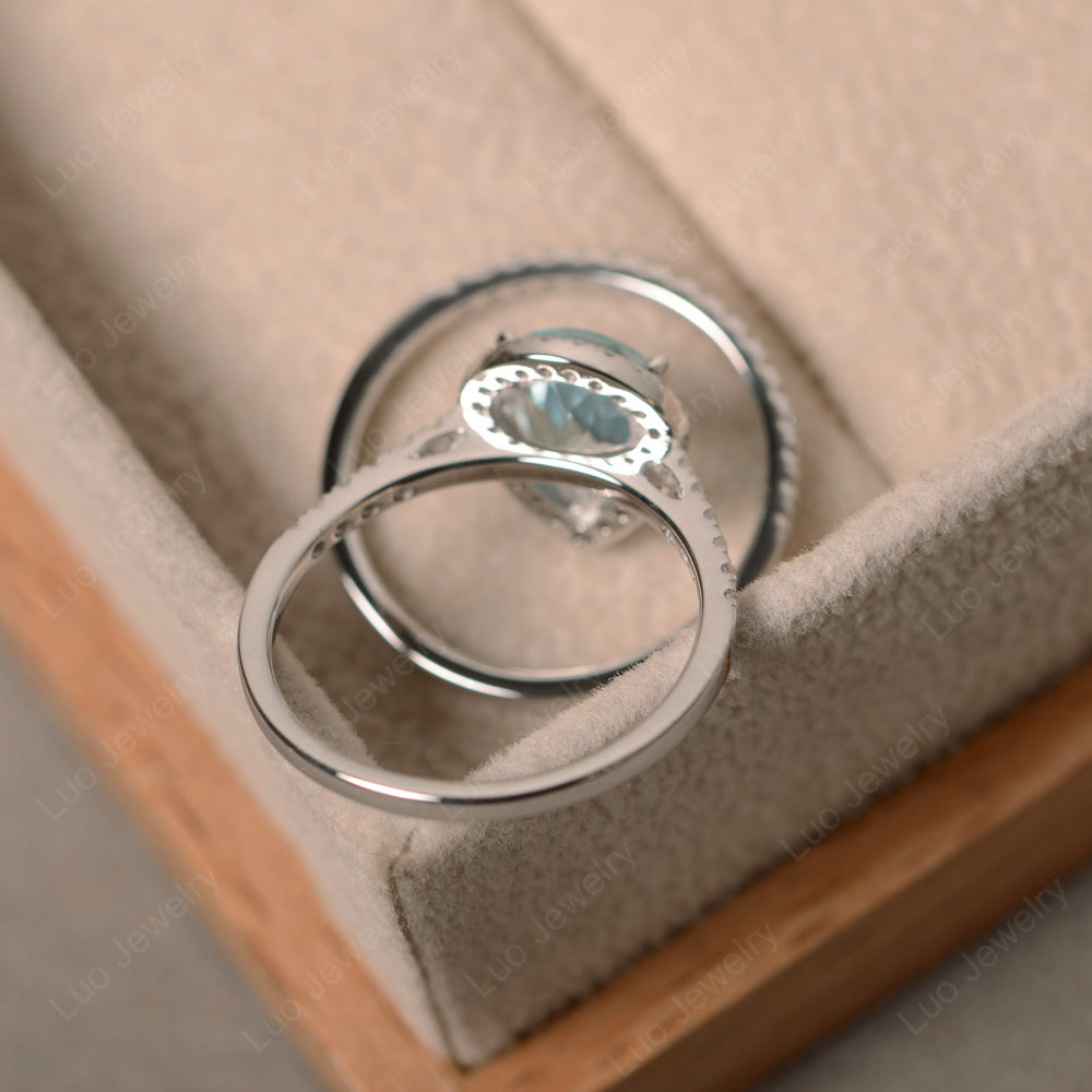 Pear Cut Aquamarine Bridal Set Engagement Ring - LUO Jewelry