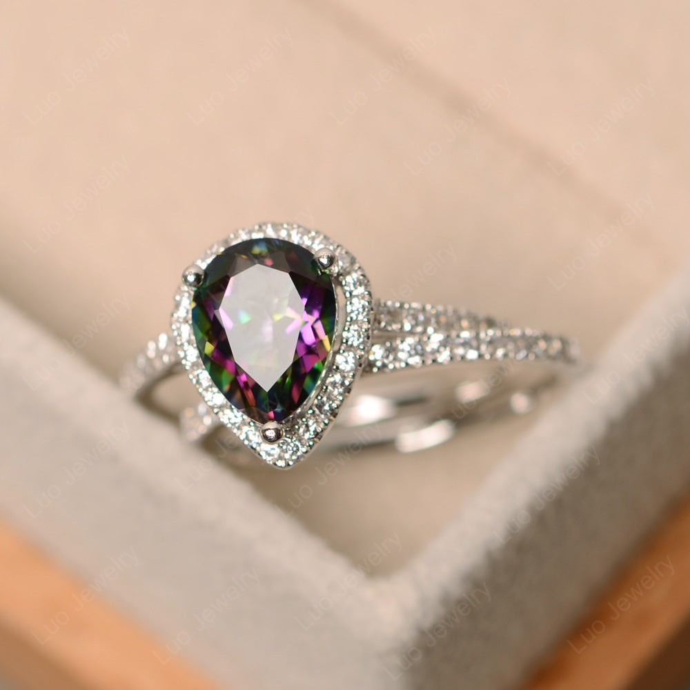 Pear Cut Mystic Topaz Bridal Set Engagement Ring - LUO Jewelry