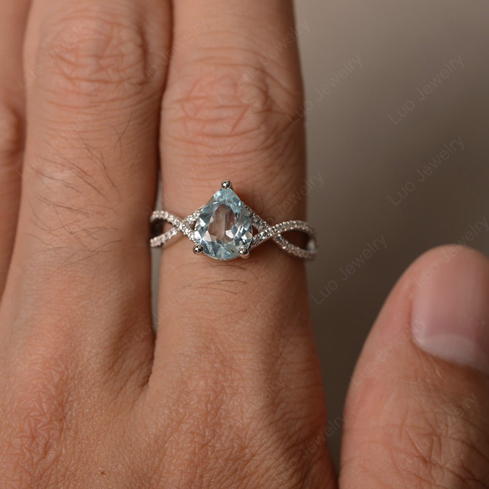 Aquamarine Split Shank Pear Engagement Ring - LUO Jewelry