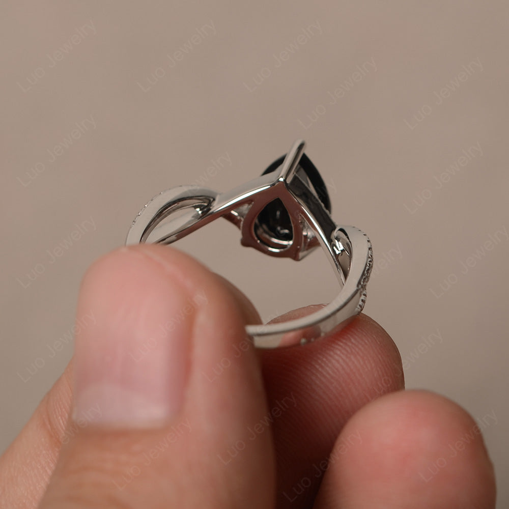 Black Stone Split Shank Pear Engagement Ring - LUO Jewelry