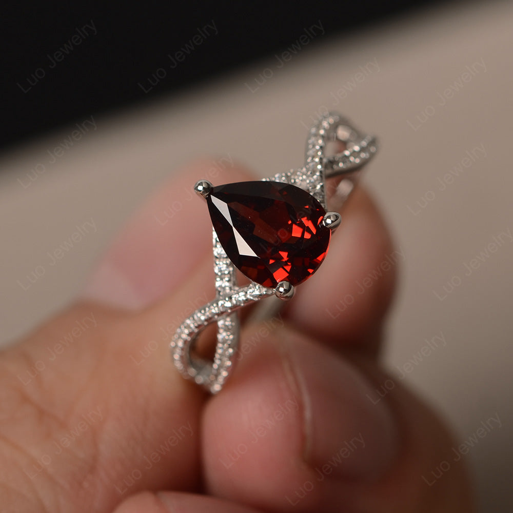 Garnet Split Shank Pear Engagement Ring - LUO Jewelry