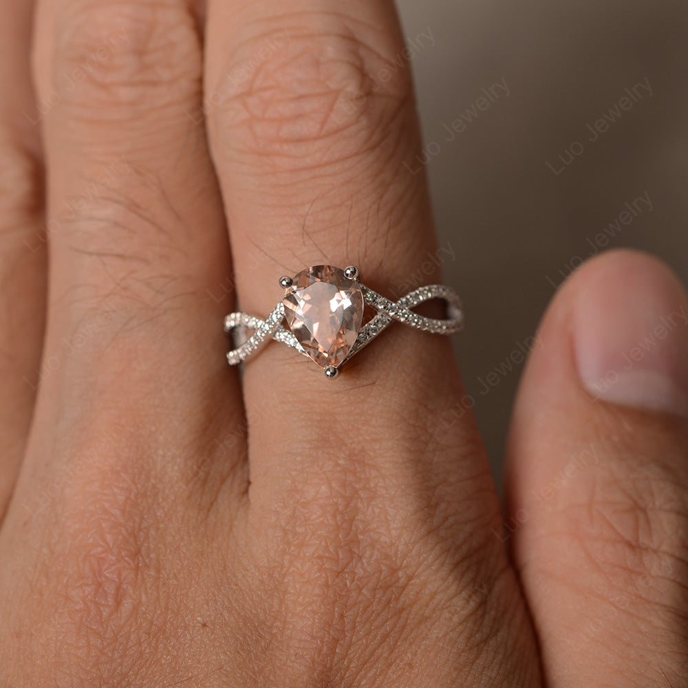 Morganite Split Shank Pear Engagement Ring - LUO Jewelry
