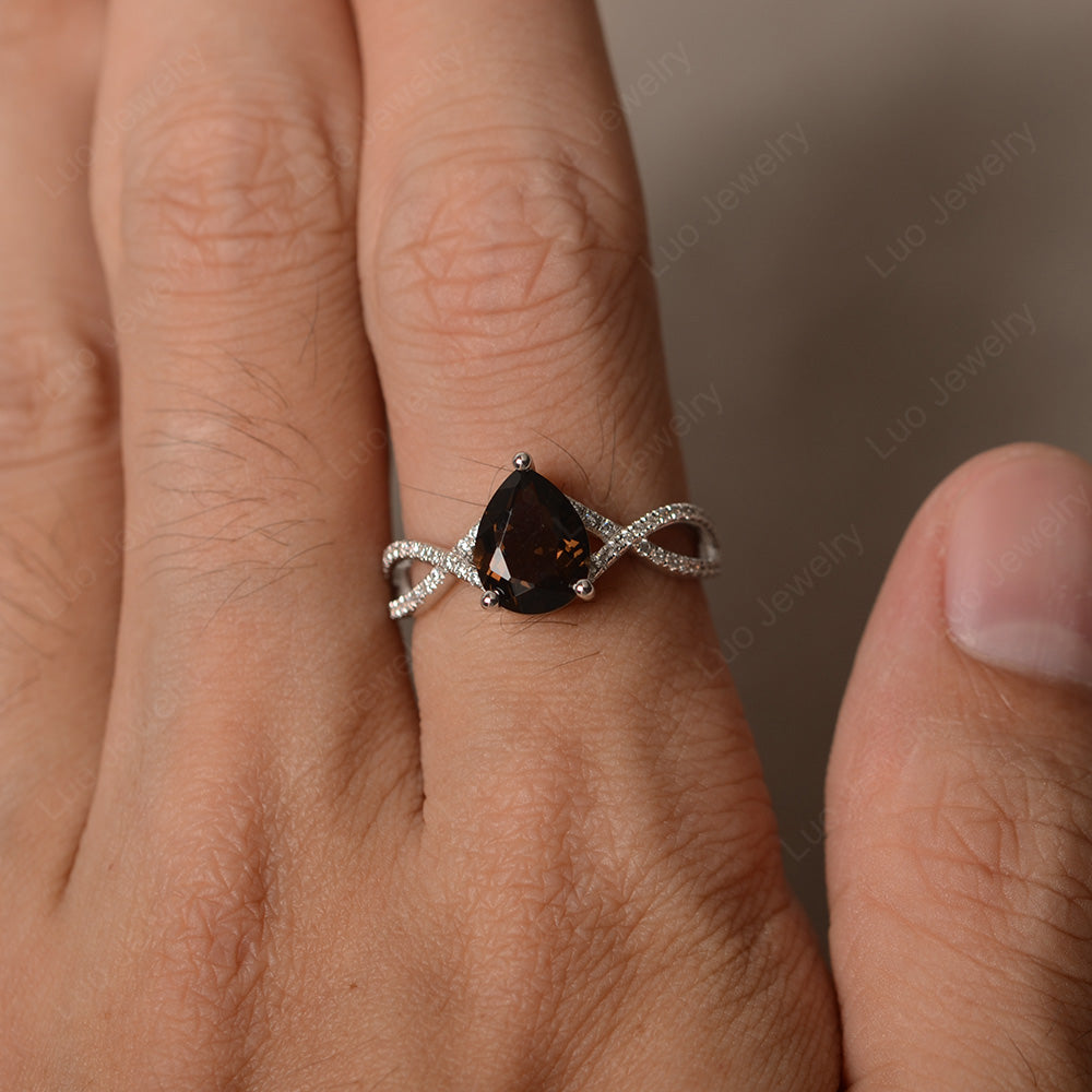 Smoky Quartz Split Shank Pear Engagement Ring - LUO Jewelry