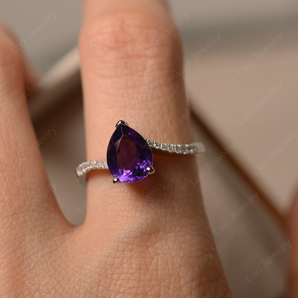 Pear Shaped Amethyst Engagement Ring Pave - LUO Jewelry