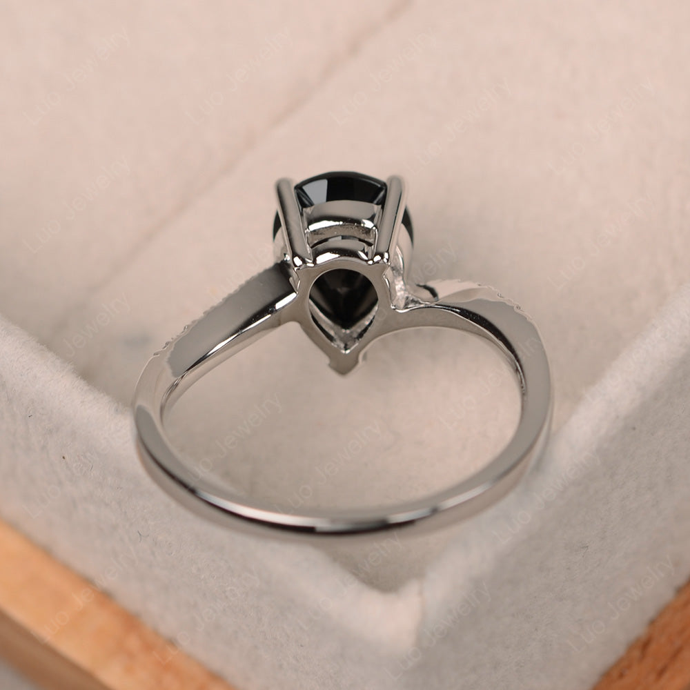 Pear Shaped Black Spinel Engagement Ring Pave - LUO Jewelry