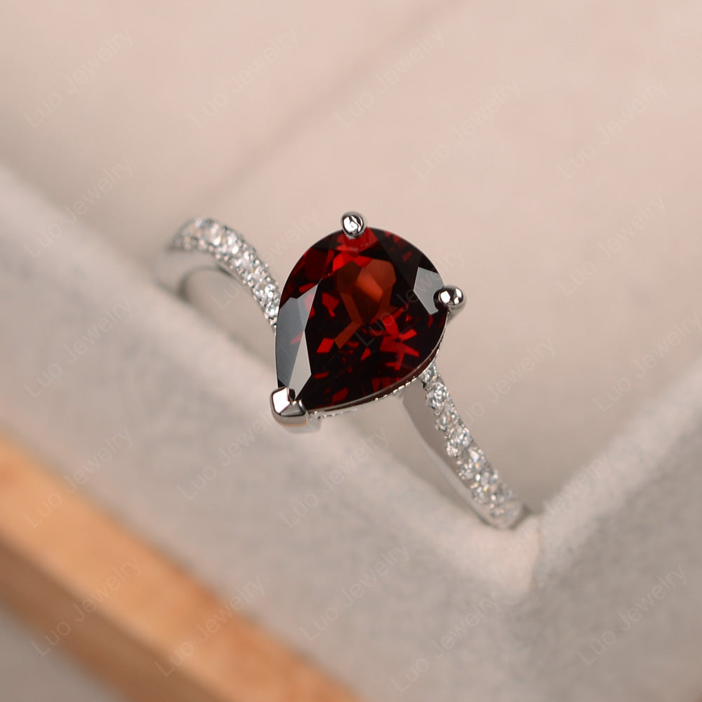 Pear Shaped Garnet Engagement Ring Pave - LUO Jewelry