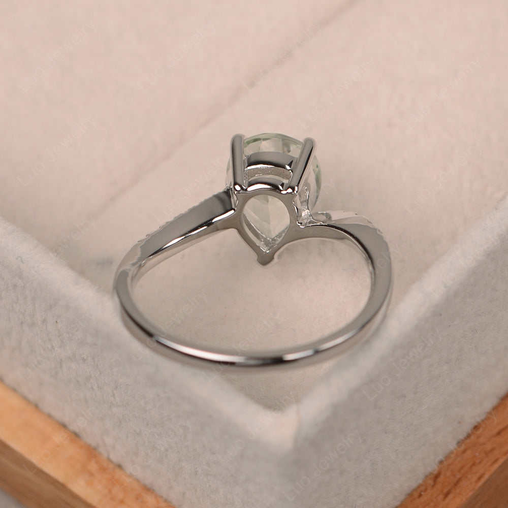 Pear Shaped Green Amethyst Engagement Ring Pave - LUO Jewelry