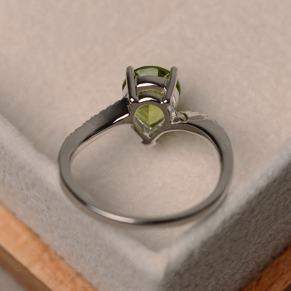 Pear Shaped Peridot Engagement Ring Pave - LUO Jewelry