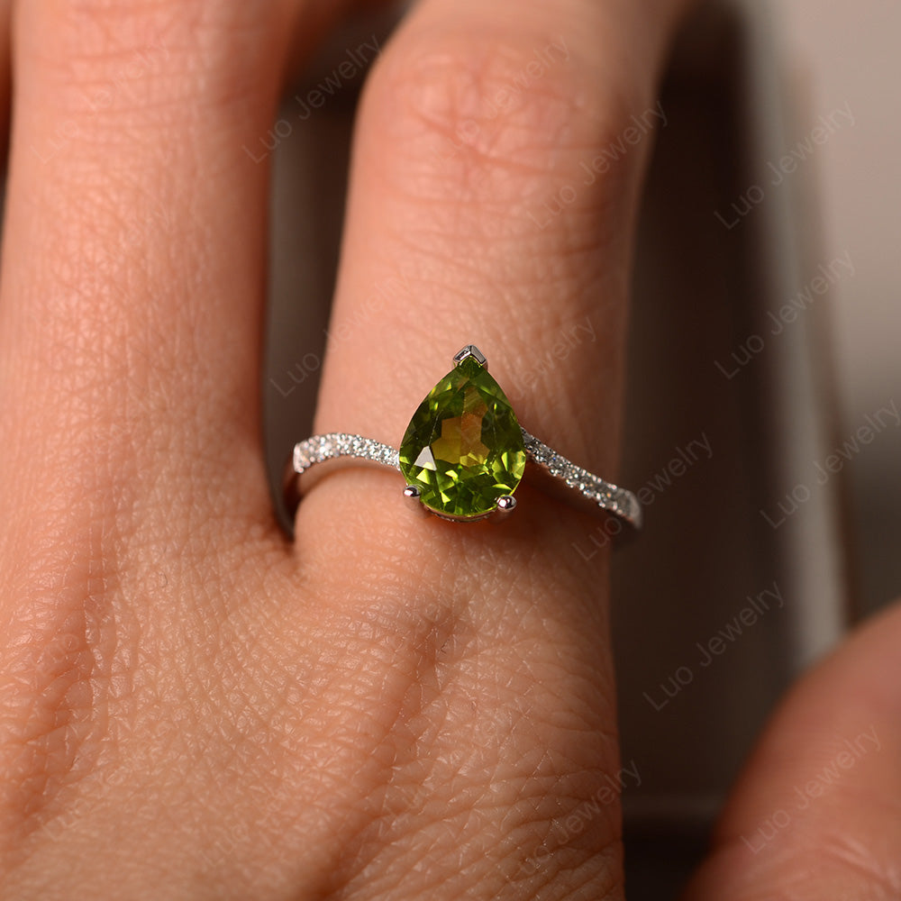 Pear Shaped Peridot Engagement Ring Pave - LUO Jewelry