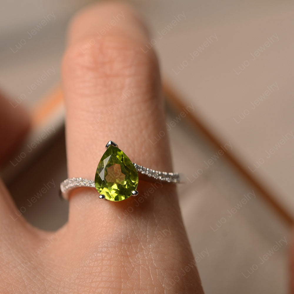 Pear Shaped Peridot Engagement Ring Pave - LUO Jewelry