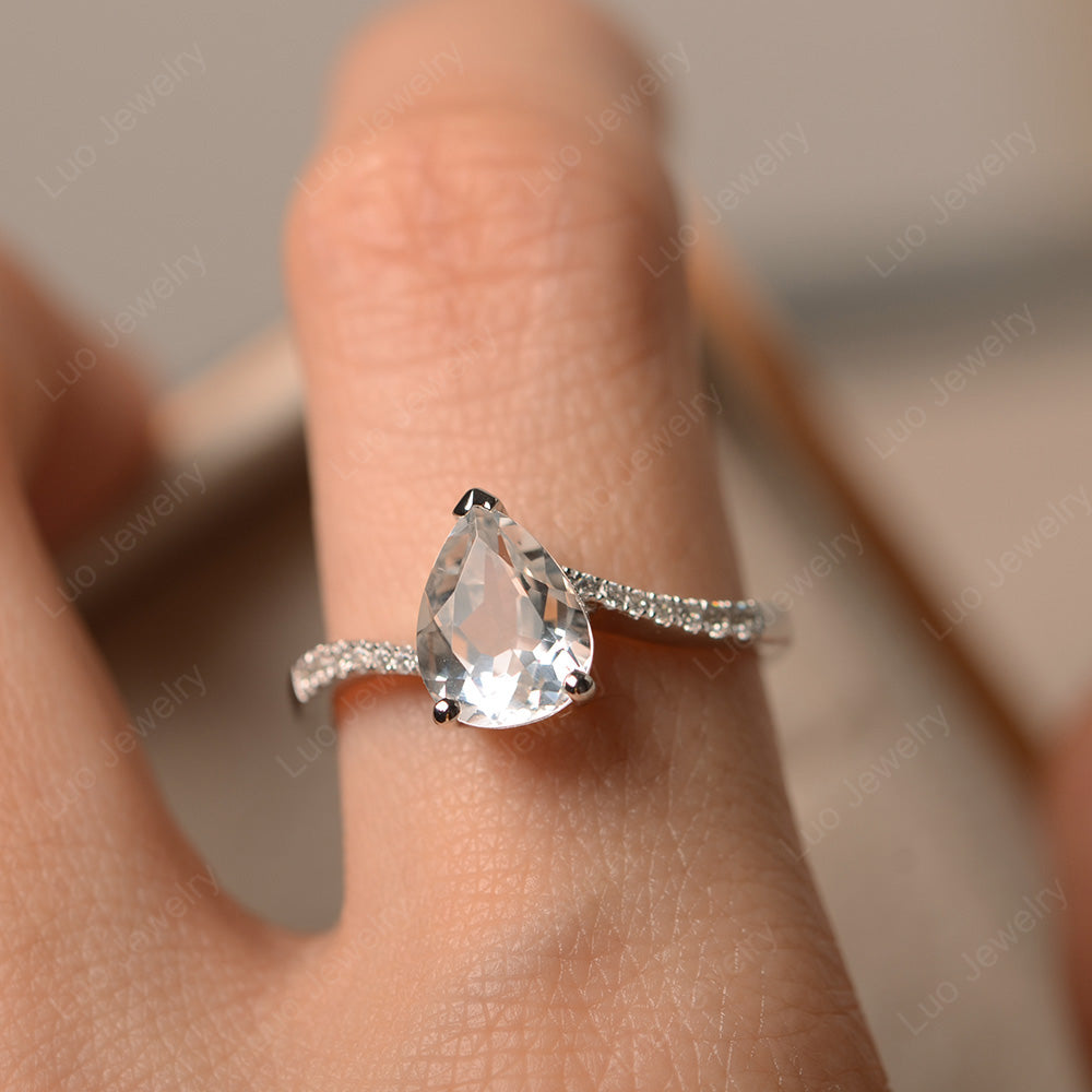 Pear Shaped White Topaz Engagement Ring Pave - LUO Jewelry