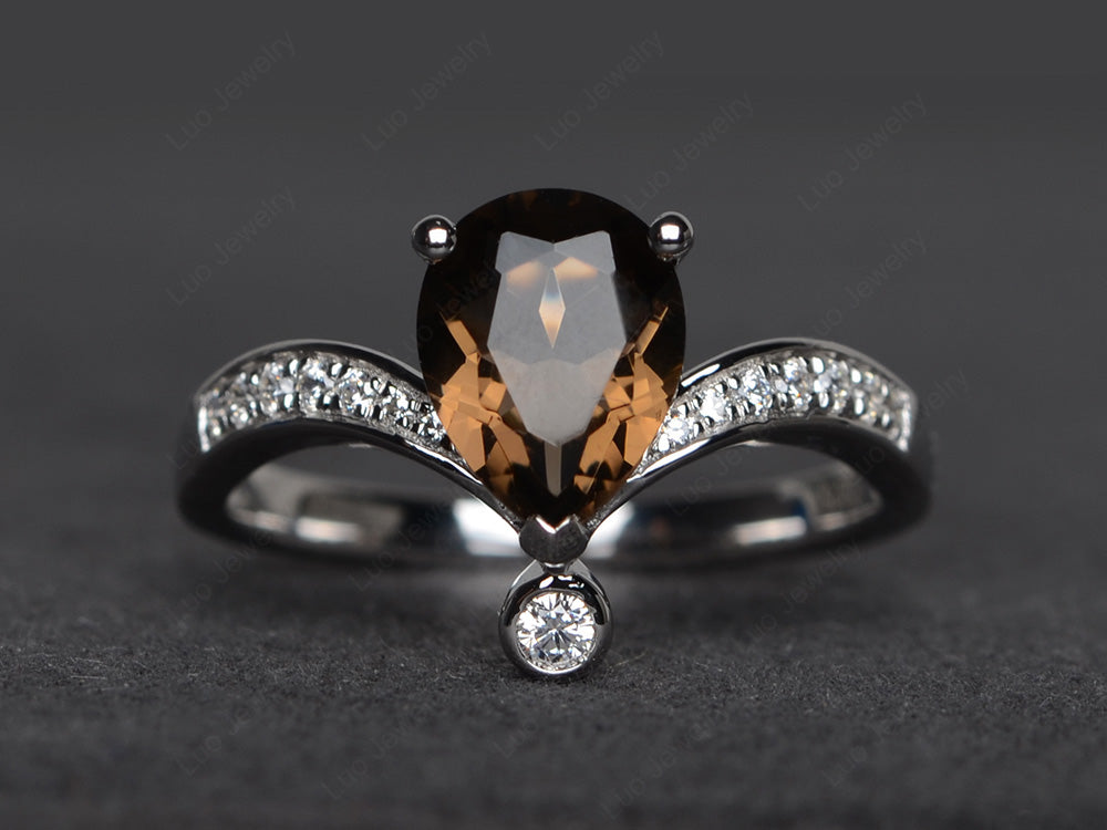 Unique Pear Shaped Smoky Quartz Ring Art Deco - LUO Jewelry
