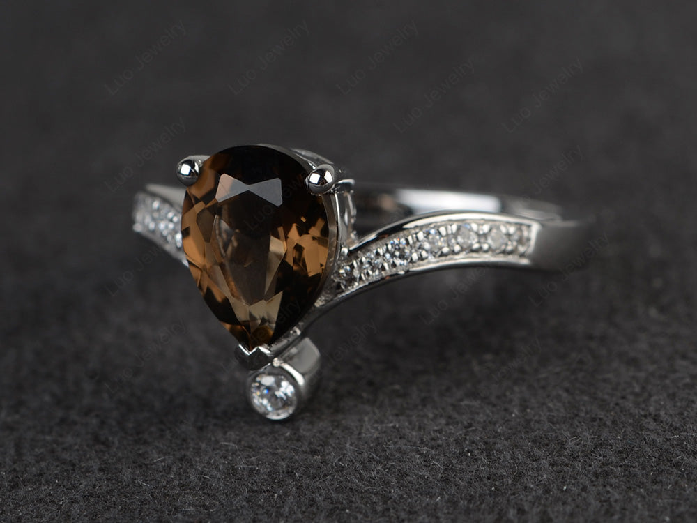 Unique Pear Shaped Smoky Quartz Ring Art Deco - LUO Jewelry