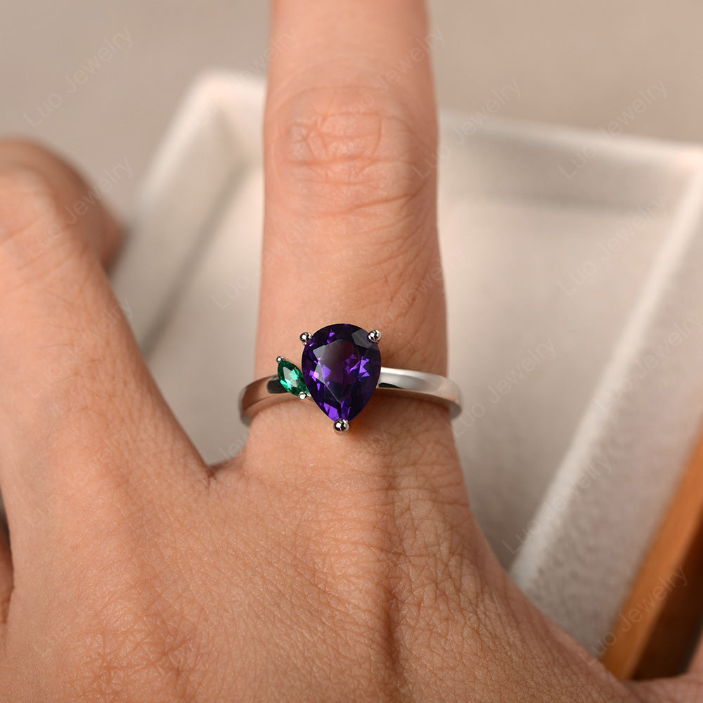 Unique Pear Shaped Amethyst Wedding Ring - LUO Jewelry