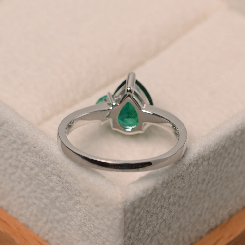Unique Pear Shaped Lab Emerald Wedding Ring - LUO Jewelry