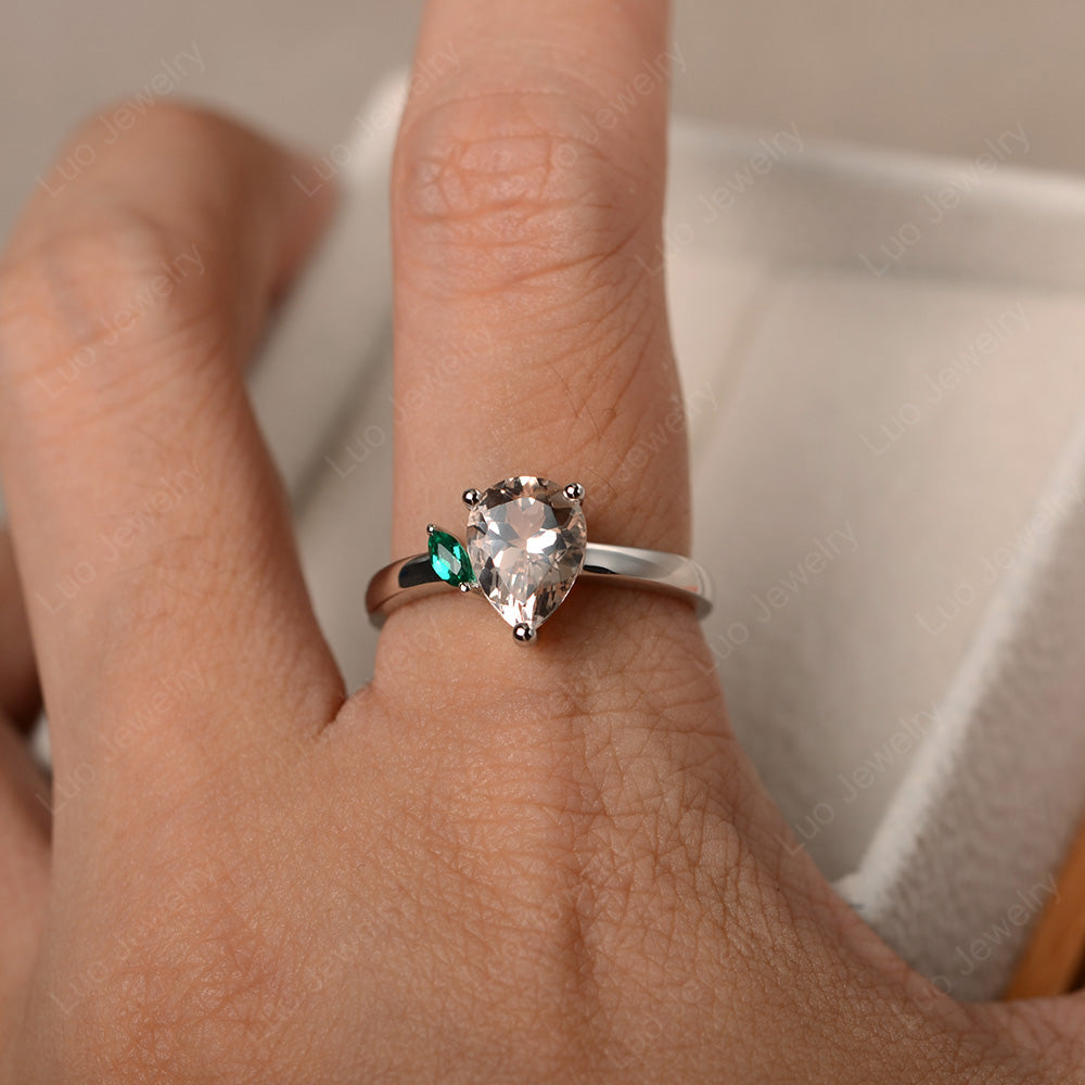 Unique Pear Shaped Morganite Wedding Ring - LUO Jewelry