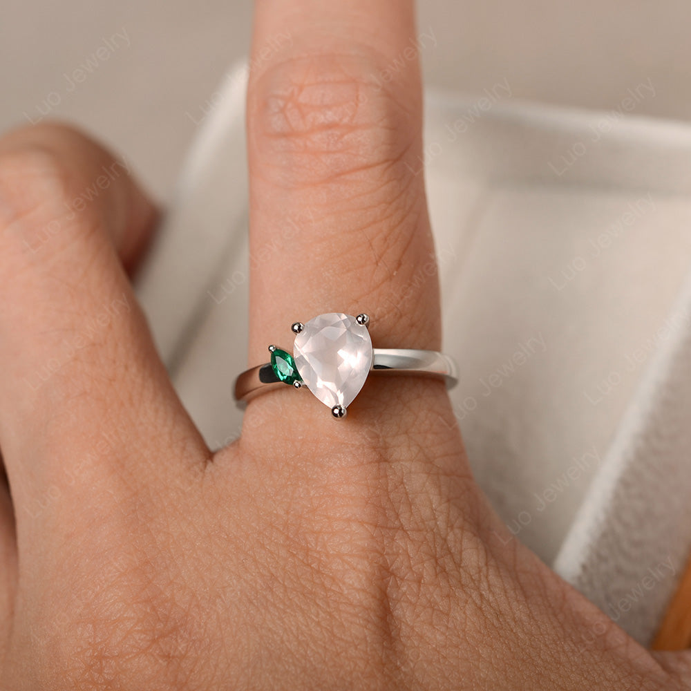 Unique Pear Shaped Rose Quartz Wedding Ring - LUO Jewelry