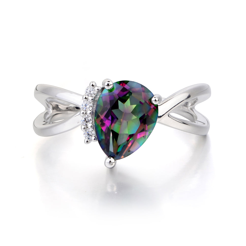 Mystic Topaz Ring Split Shank Pear Engagement Ring - LUO Jewelry