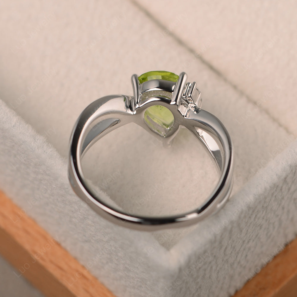 Peridot Ring Split Shank Pear Engagement Ring - LUO Jewelry