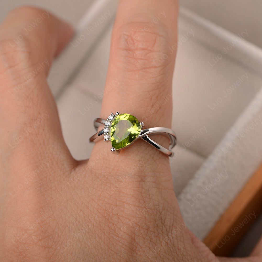 Peridot Ring Split Shank Pear Engagement Ring - LUO Jewelry