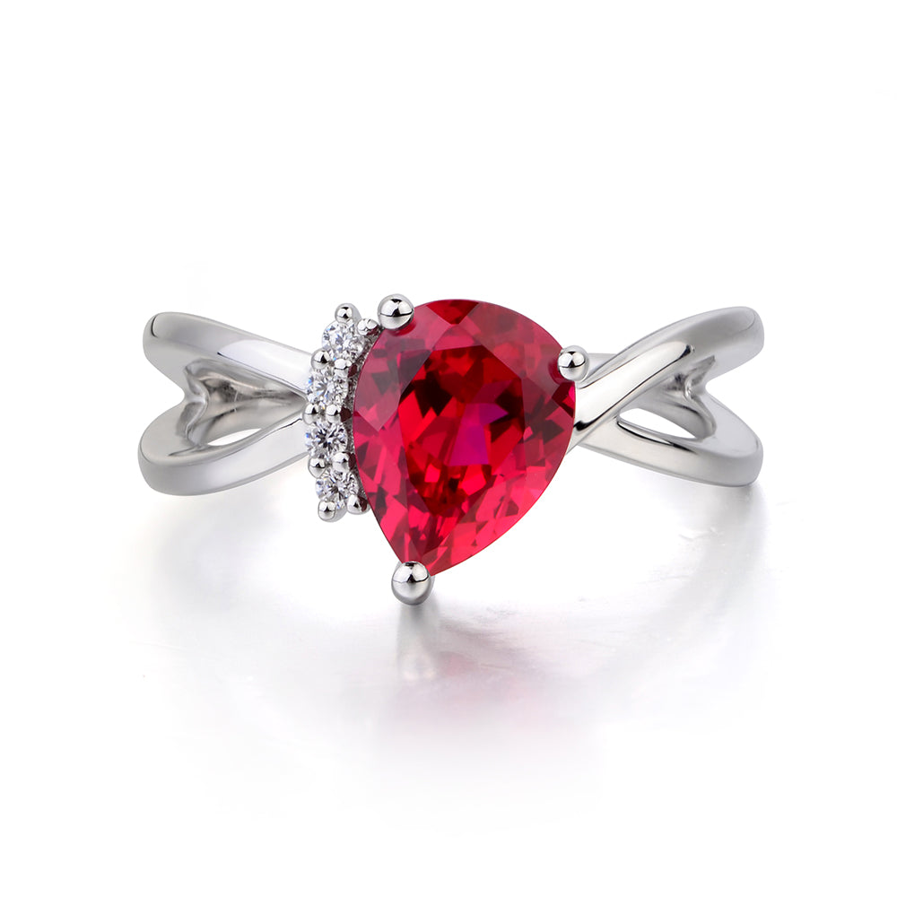 Ruby Ring Split Shank Pear Engagement Ring - LUO Jewelry