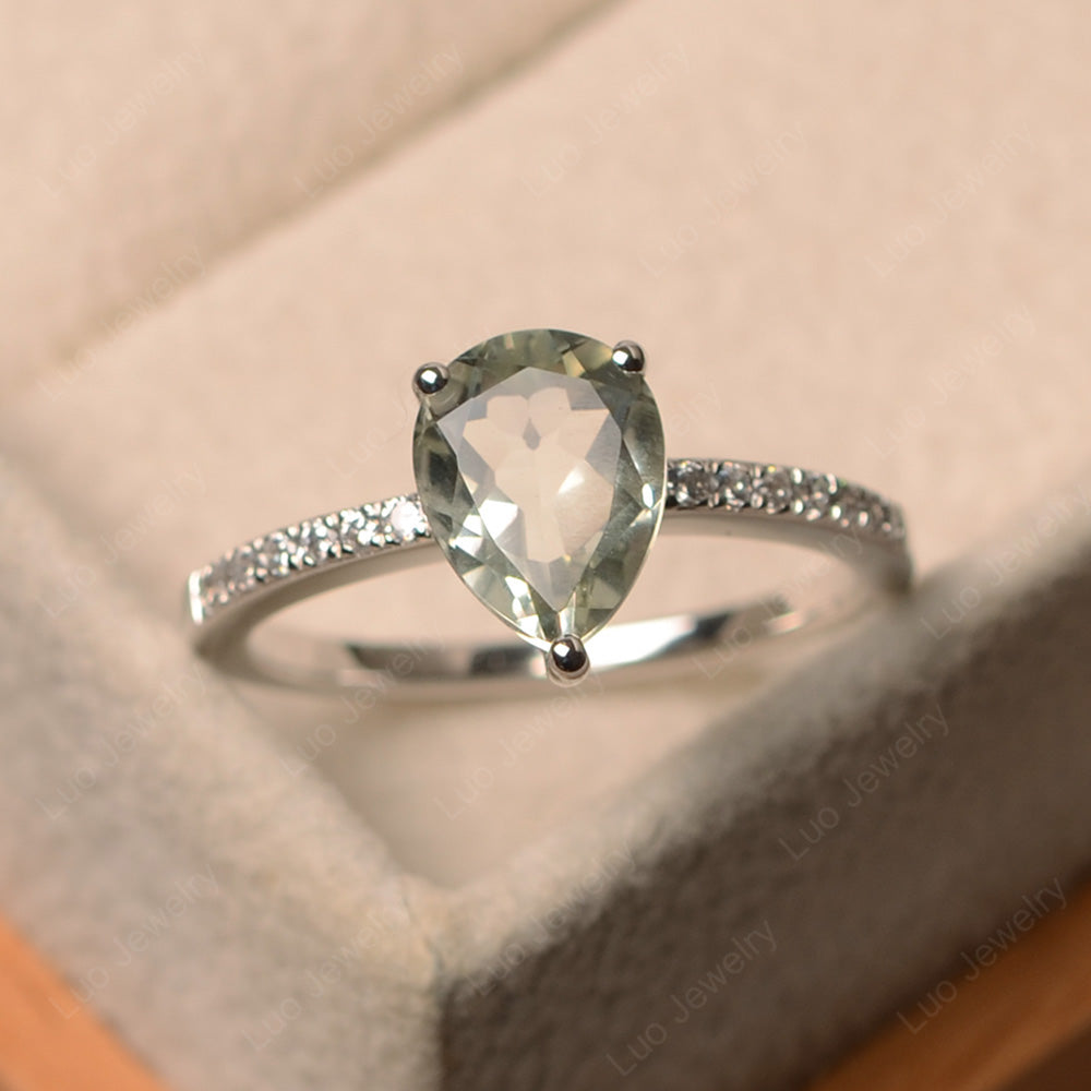 Teardrop Green Amethyst Engagement Ring - LUO Jewelry