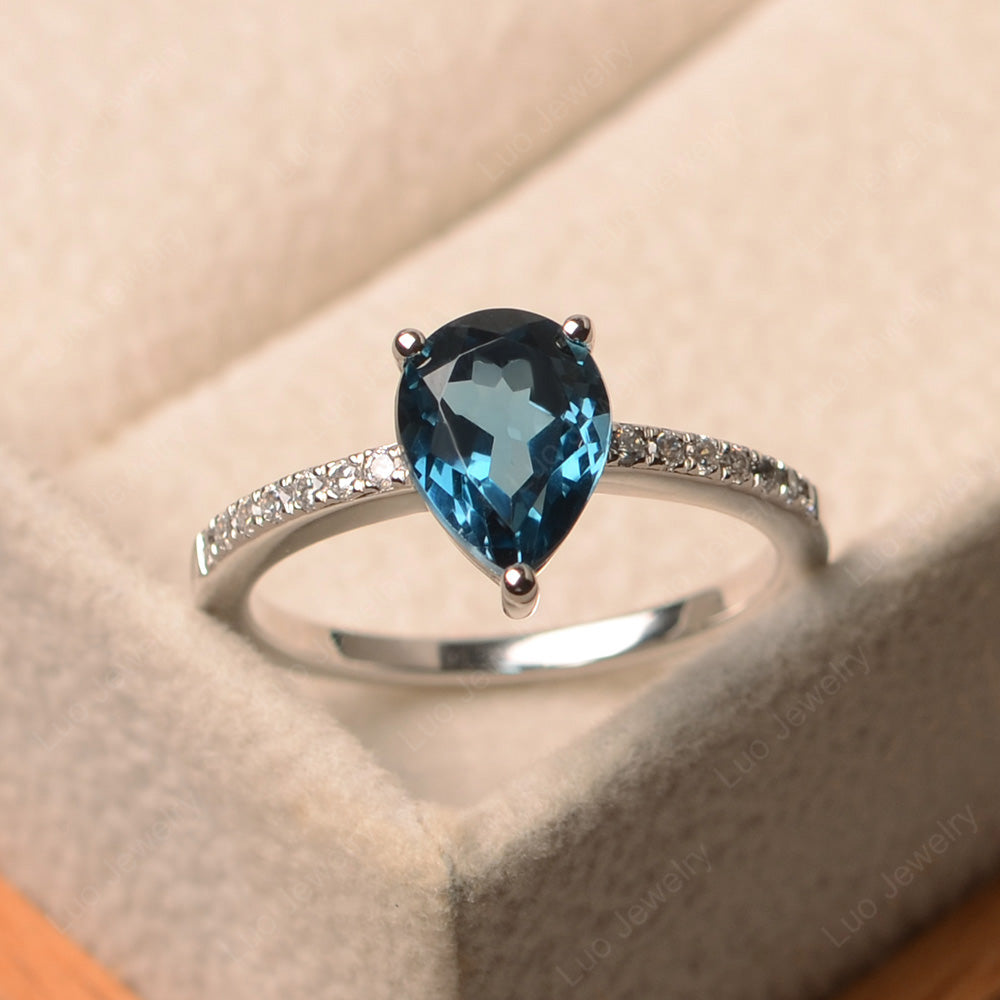 Teardrop London Blue Topaz Engagement Ring - LUO Jewelry