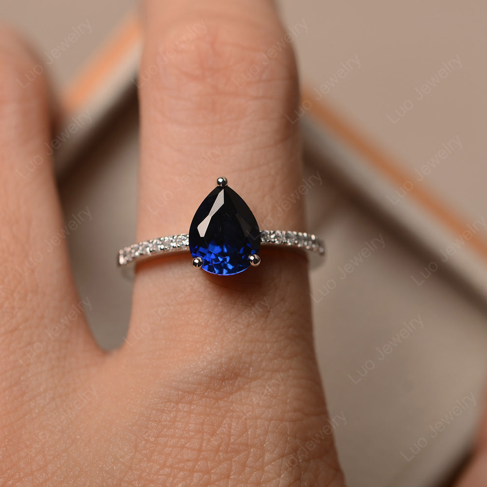 Teardrop Lab Sapphire Engagement Ring - LUO Jewelry