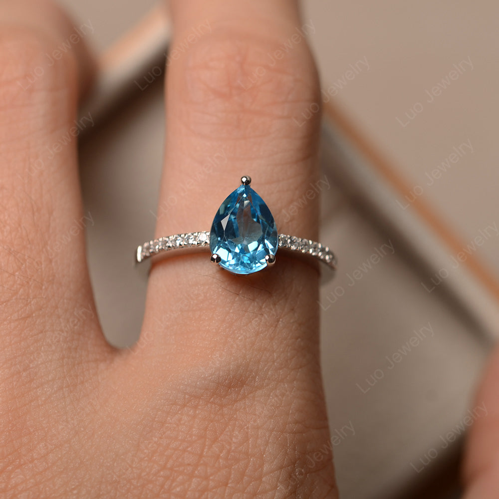 Teardrop Swiss Blue Topaz Engagement Ring - LUO Jewelry
