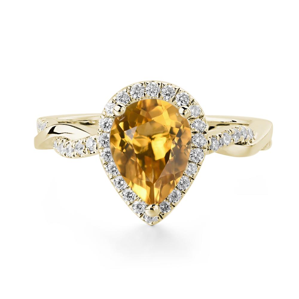 Pear Shaped Citrine Twisted Halo Ring - LUO Jewelry #metal_14k yellow gold