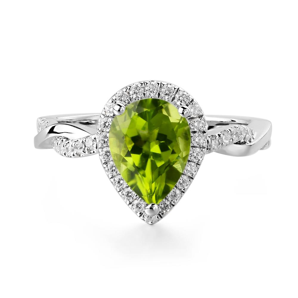 Pear Shaped Peridot Twisted Halo Ring - LUO Jewelry #metal_sterling silver