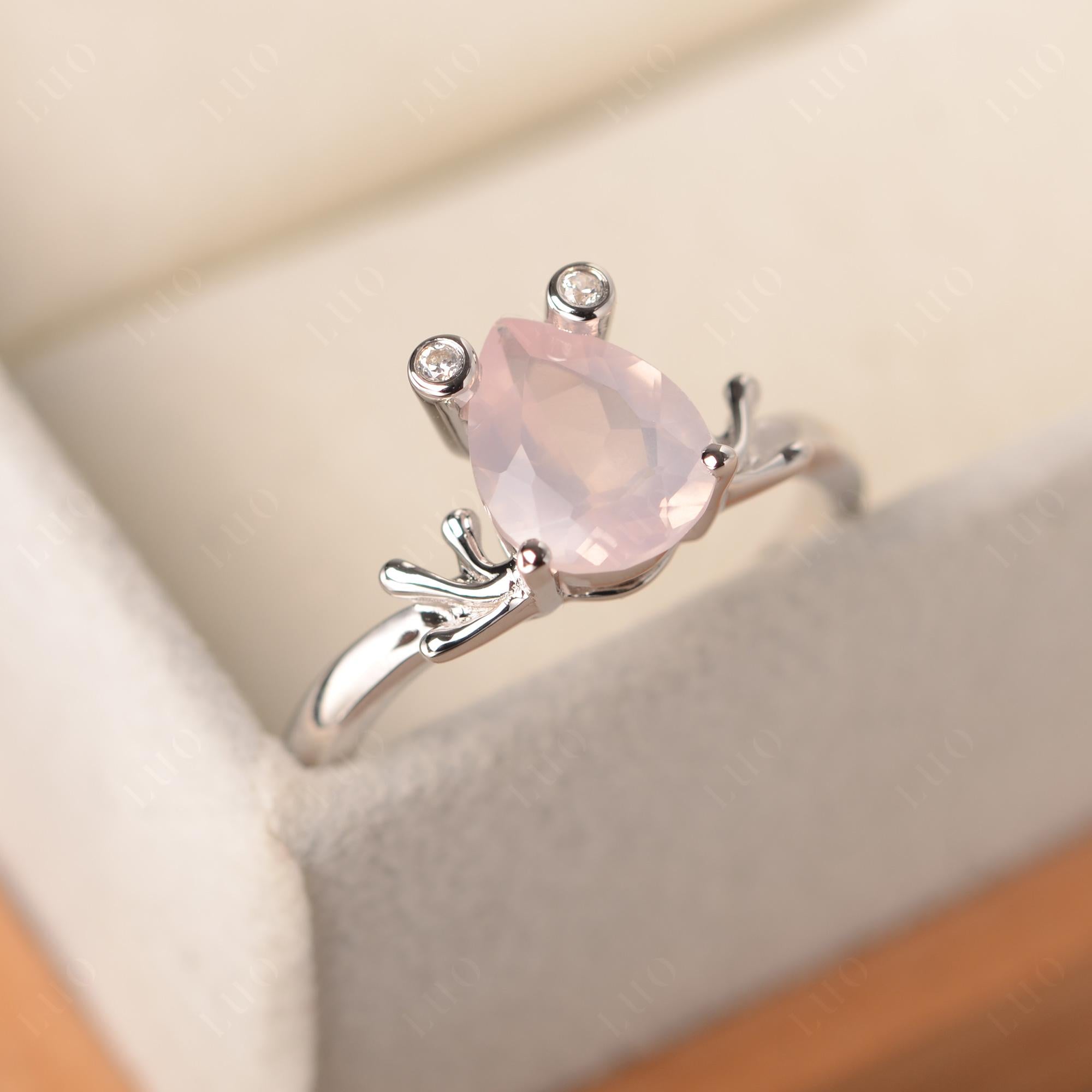 Rose Quartz Ring Frog Engagement Ring - LUO Jewelry