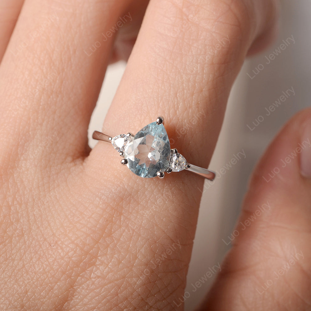 Aquamarine Ring Teardrop Wedding Ring Rose Gold - LUO Jewelry
