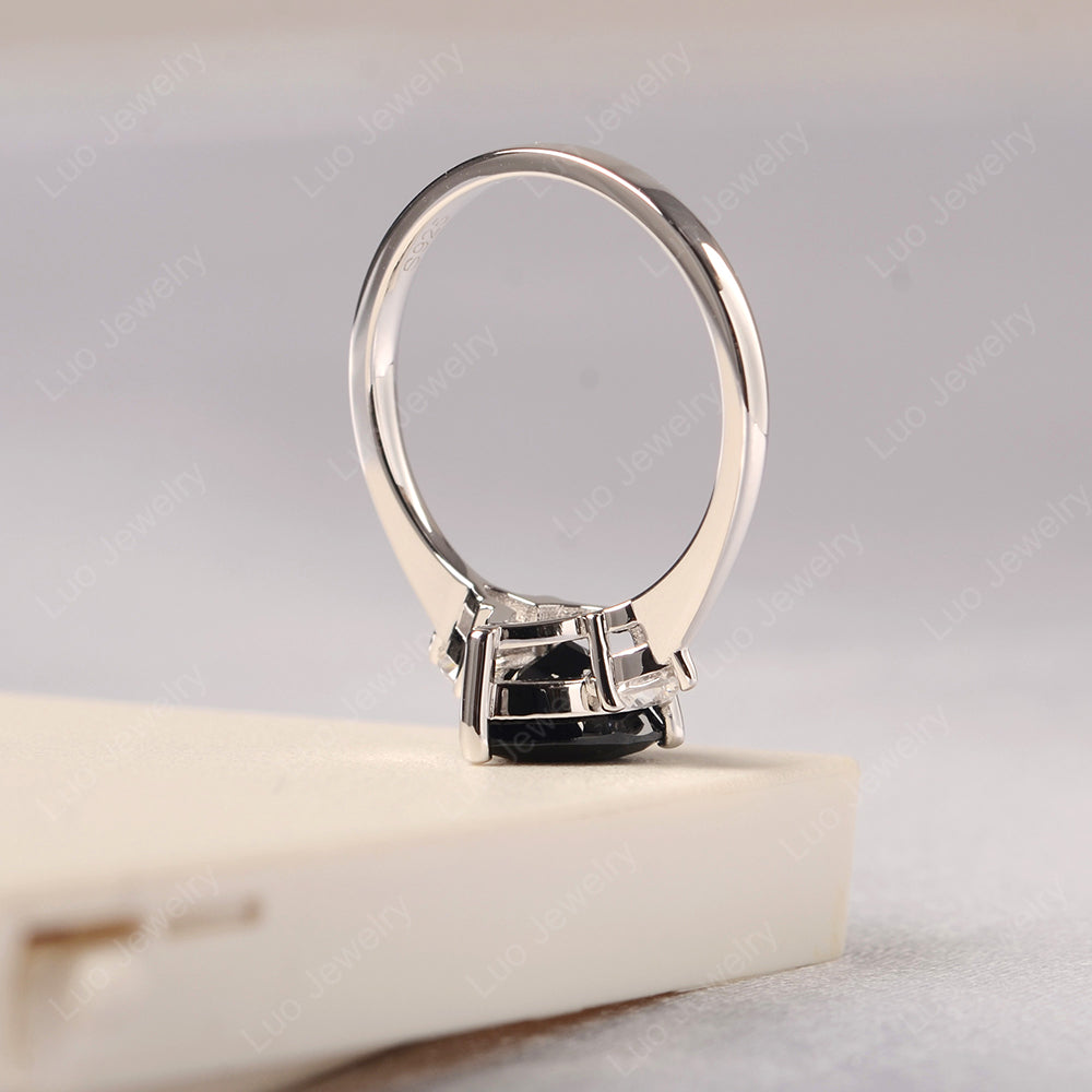 Black Stone Ring Teardrop Wedding Ring Rose Gold - LUO Jewelry