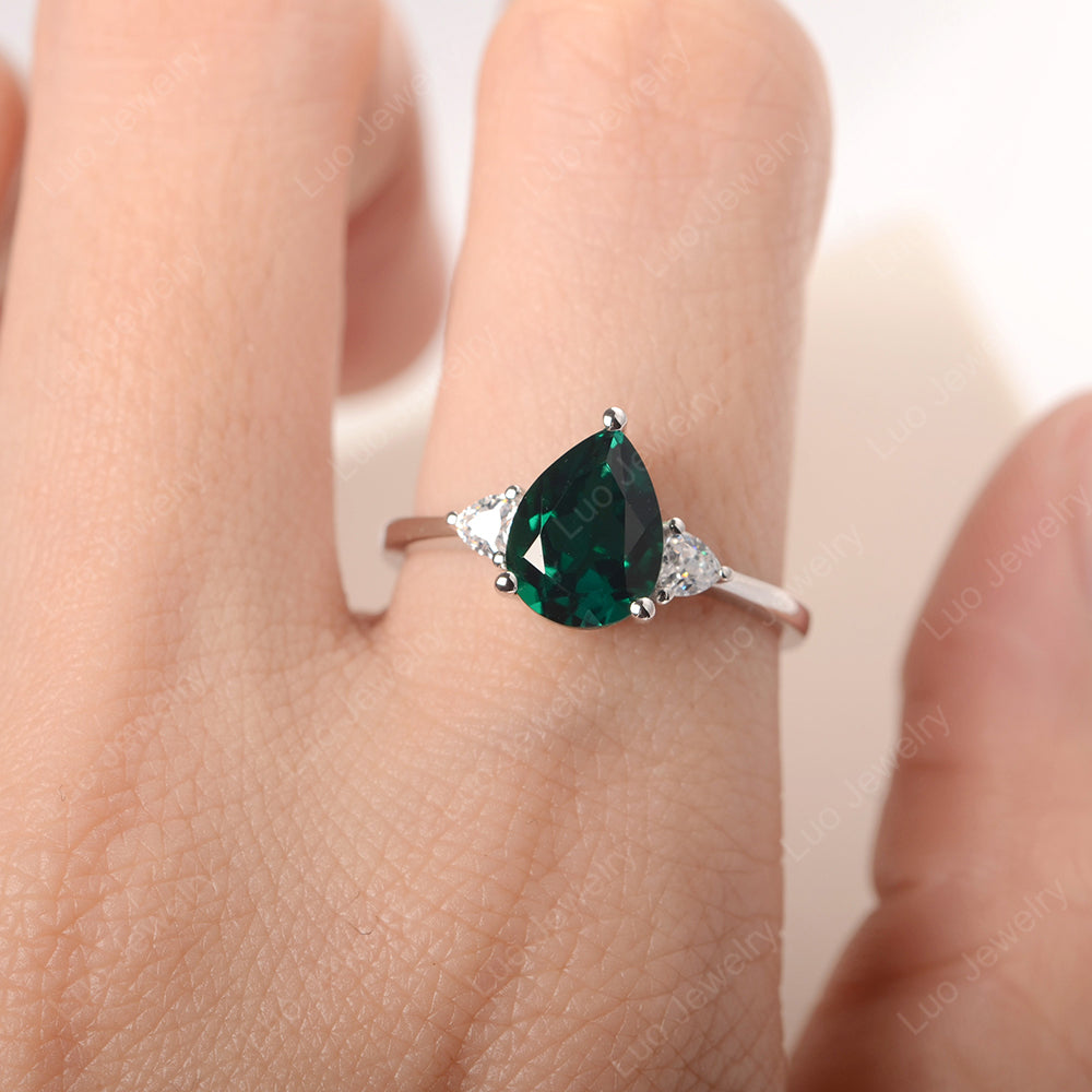 Lab Emerald Ring Teardrop Wedding Ring Rose Gold - LUO Jewelry