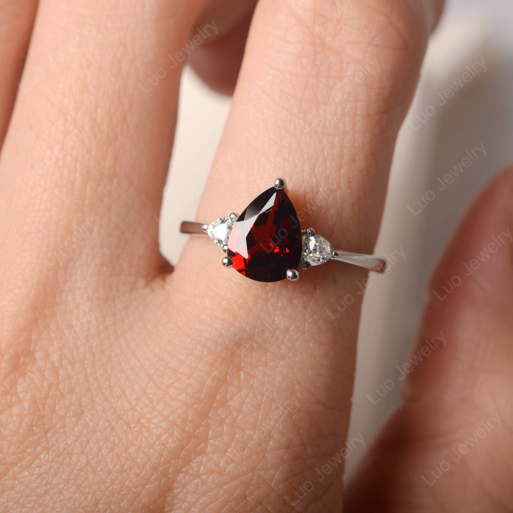 Garnet Ring Teardrop Wedding Ring Rose Gold - LUO Jewelry