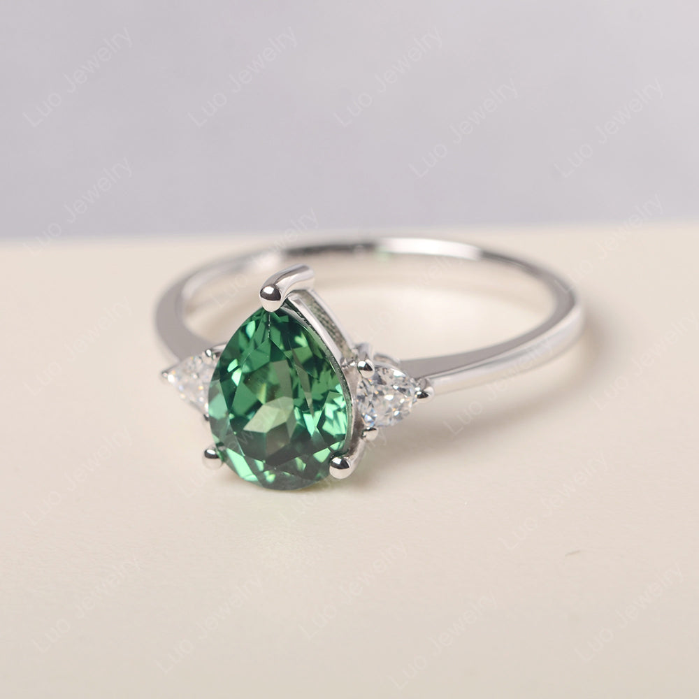 Green Sapphire Ring Teardrop Wedding Ring Rose Gold - LUO Jewelry