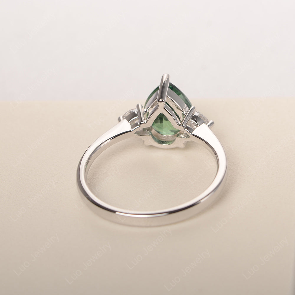 Green Sapphire Ring Teardrop Wedding Ring Rose Gold - LUO Jewelry