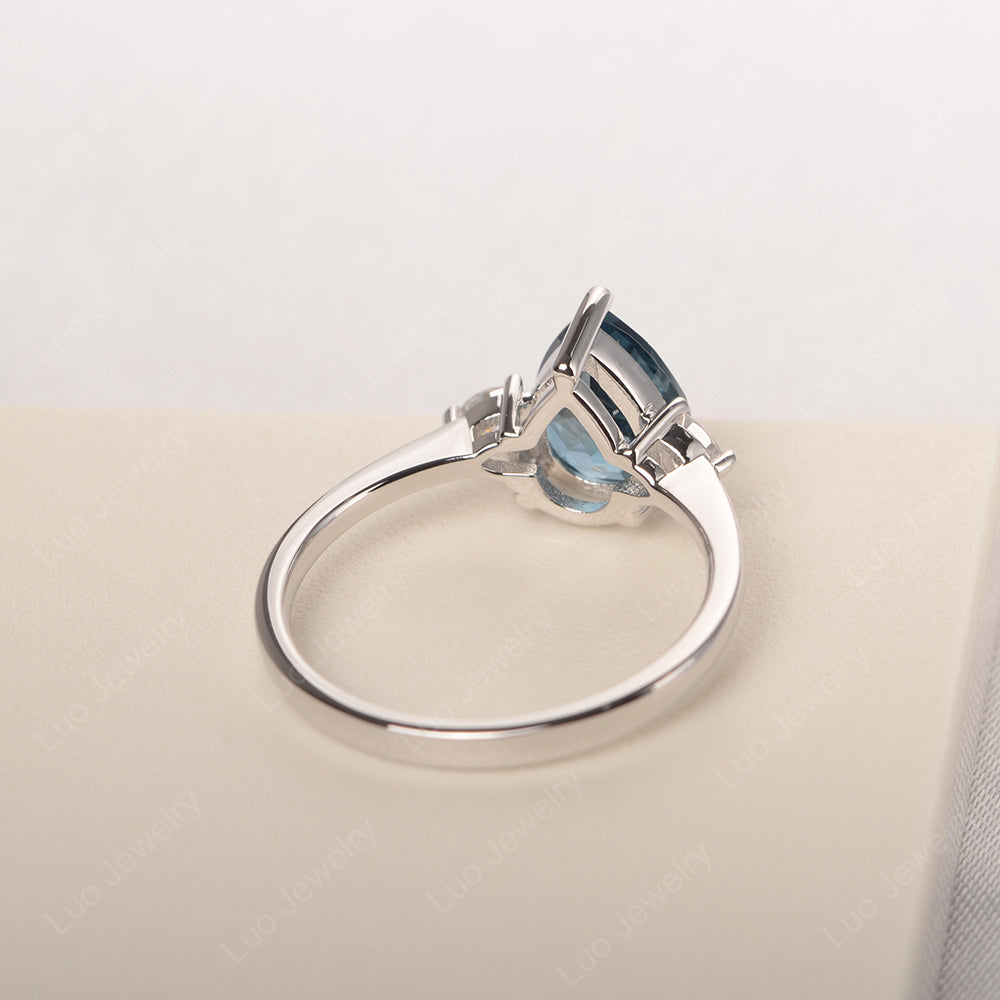 London Blue Topaz Ring Teardrop Wedding Ring Rose Gold - LUO Jewelry