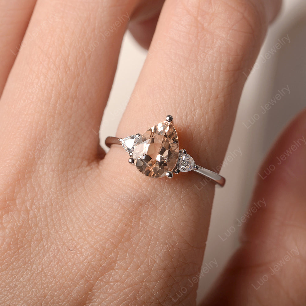 Morganite Ring Teardrop Wedding Ring Rose Gold - LUO Jewelry