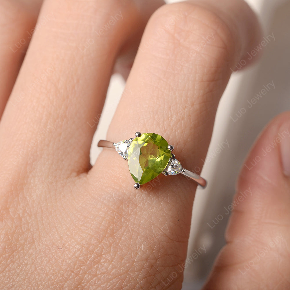 Peridot Ring Teardrop Wedding Ring Rose Gold - LUO Jewelry