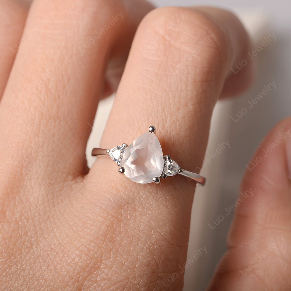 Rose Quartz Ring Teardrop Wedding Ring Rose Gold - LUO Jewelry