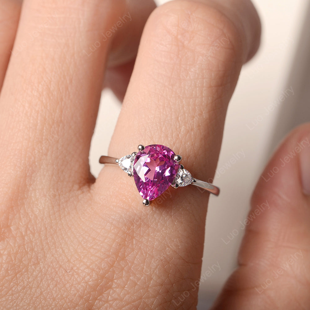Pink Sapphire Ring Teardrop Wedding Ring Rose Gold - LUO Jewelry