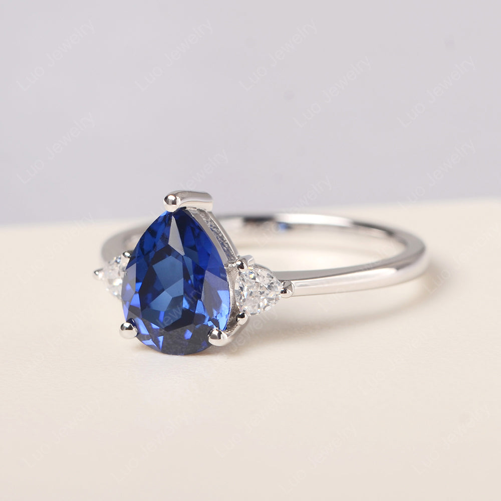 Lab Sapphire Ring Teardrop Wedding Ring Rose Gold - LUO Jewelry