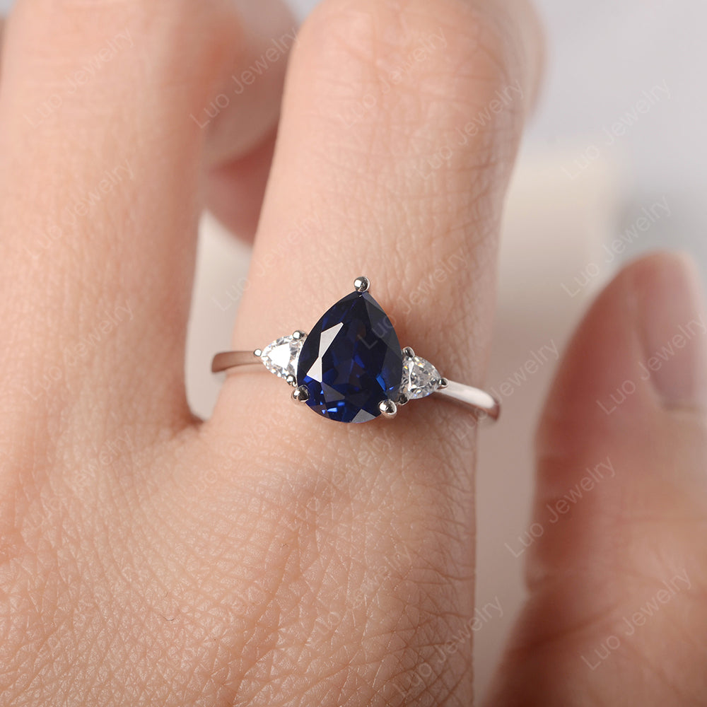 Lab Sapphire Ring Teardrop Wedding Ring Rose Gold - LUO Jewelry