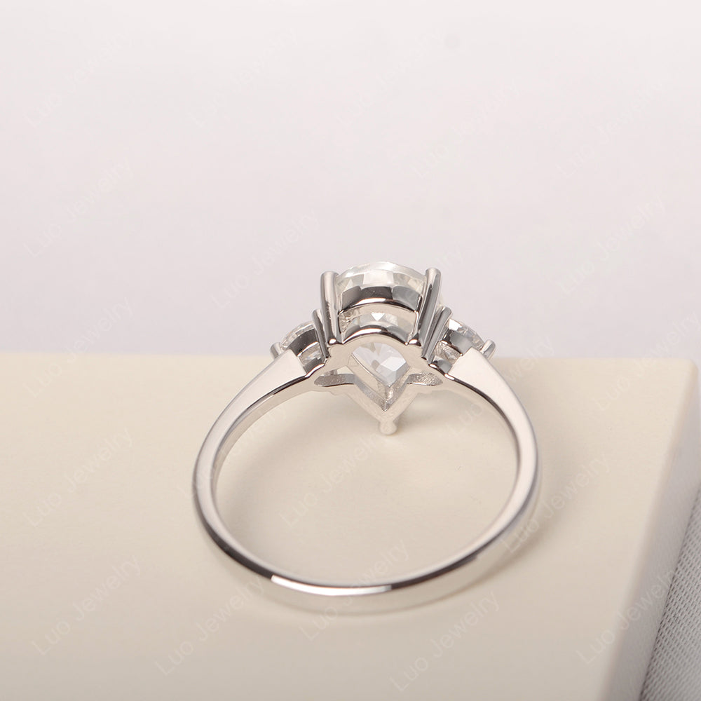 White Topaz Ring Teardrop Wedding Ring Rose Gold - LUO Jewelry